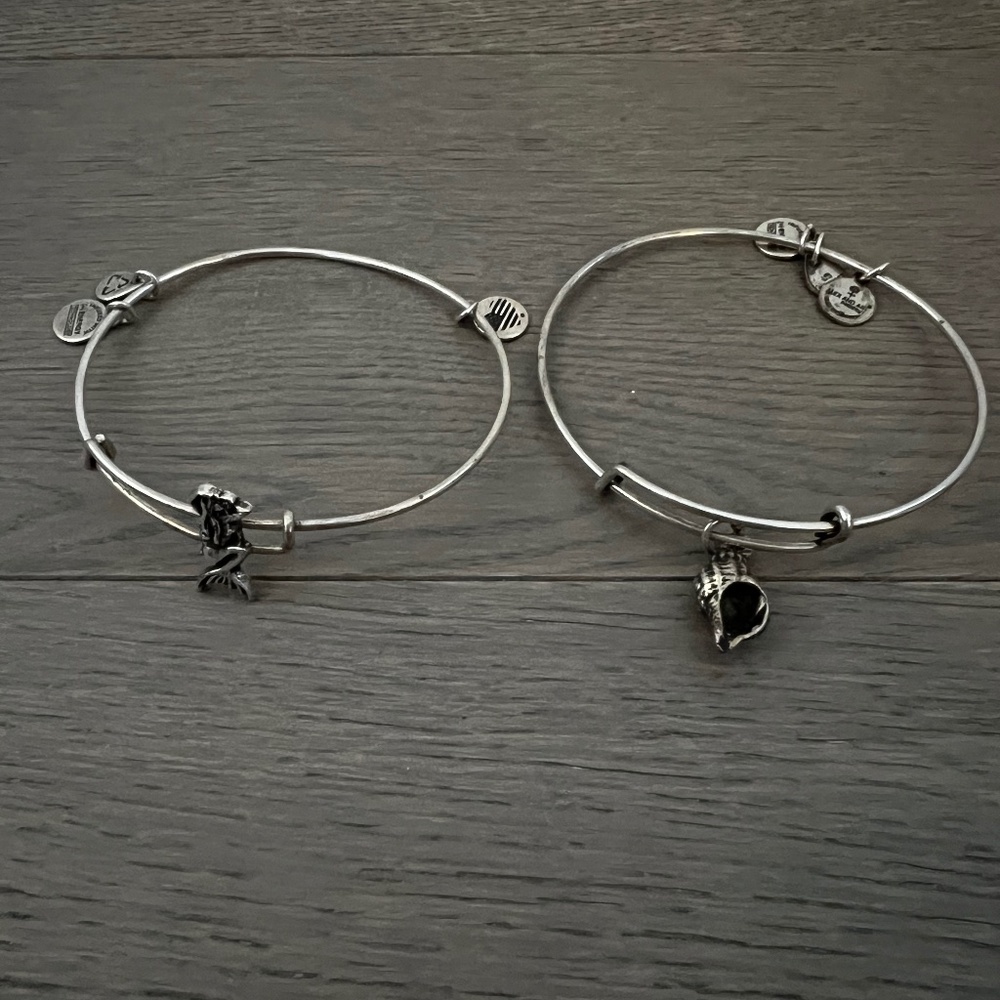 Alex and Ani Mermaid Slider Charm & Conch Shell Charm Bangle Bracelet Duo
